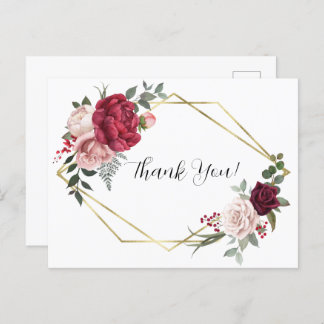 Elegant Gold Geometric Floral Thank You Postcard