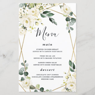 Elegant Gold Geometric Floral Wedding Menu Cards