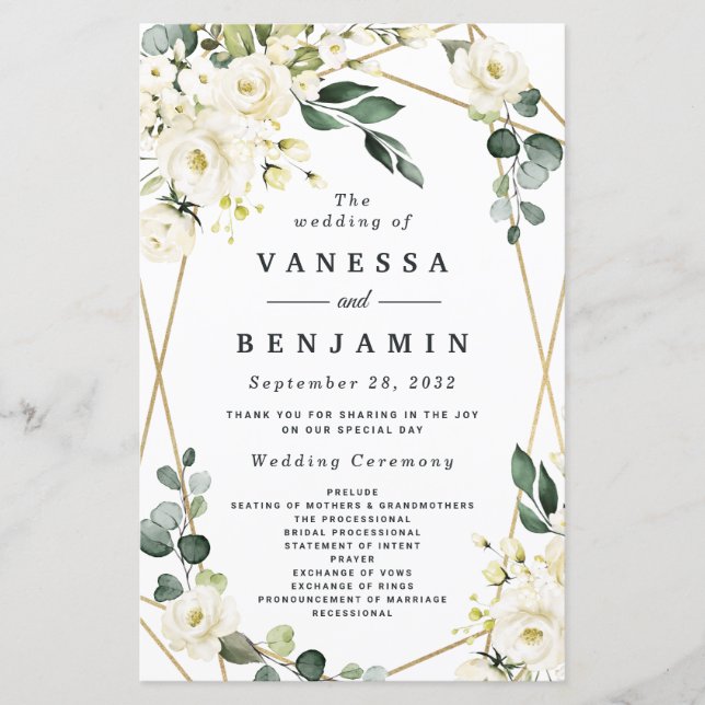 Elegant Gold Geometric Floral Wedding Programs (Front)