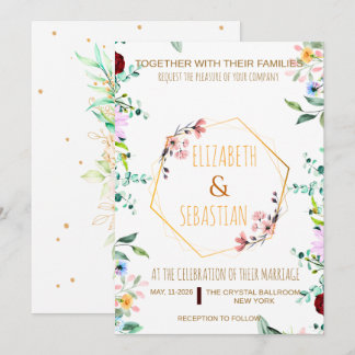 Elegant Gold Geometric Floral Wildflower Wedding Invitation