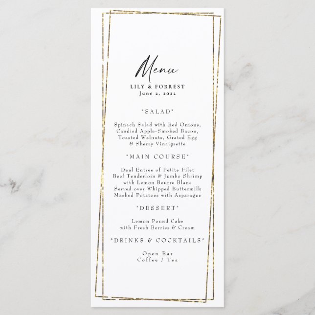 Elegant Gold Geometric Frame Menu & Toasts (Front)