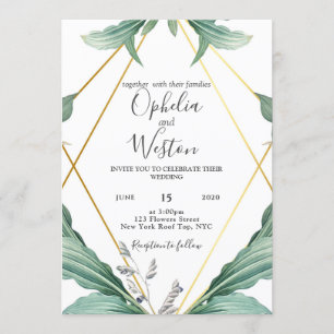 Elegant Gold Geometric Greenery Wedding Invitation