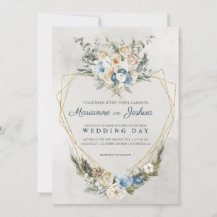 Elegant Gold Geometric Heart Wedding Invitation 