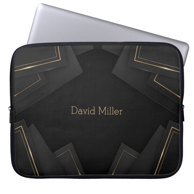 Elegant Gold Geometric Pattern and Customisation Laptop Sleeve (Front)