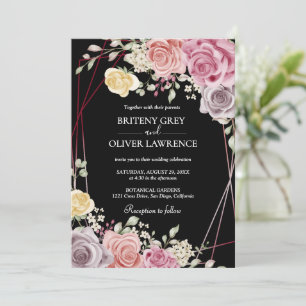 Elegant Gold Geometric Pink Blush Floral  Wedding Invitation