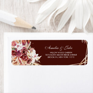 Elegant Gold Geometric Terracotta Floral Wedding  Return Address Label