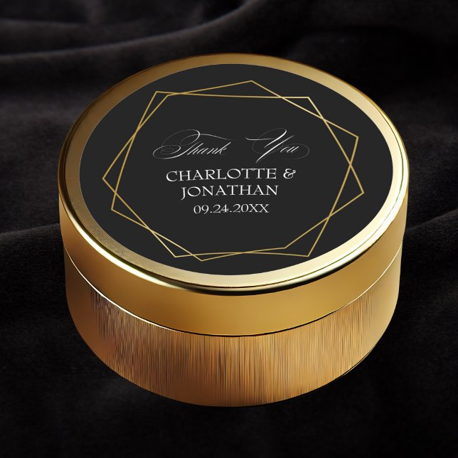 Elegant Gold Geometric Thank You Wedding Favour Classic Round Sticker (Elegant Gold Geometric Thank You Wedding Favor Classic Round Sticker)