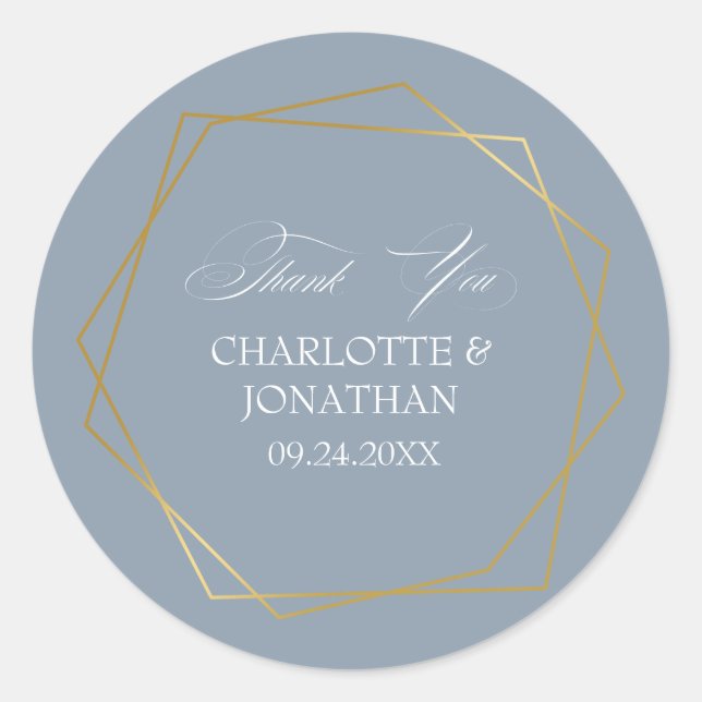 Elegant Gold Geometric Thank You Wedding Favour Classic Round Sticker (Front)