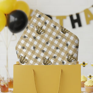 Elegant Gold Gingham Royal Queen Bee Pattern Tissue Paper