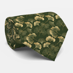 Elegant Gold Ginkgo Leaves Emerald Green Tie