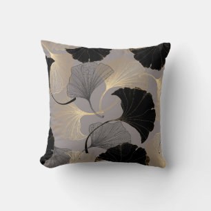 Elegant gold Ginkgo, vintage background. Cushion