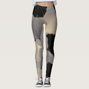 Elegant gold Ginkgo, vintage background. Leggings
