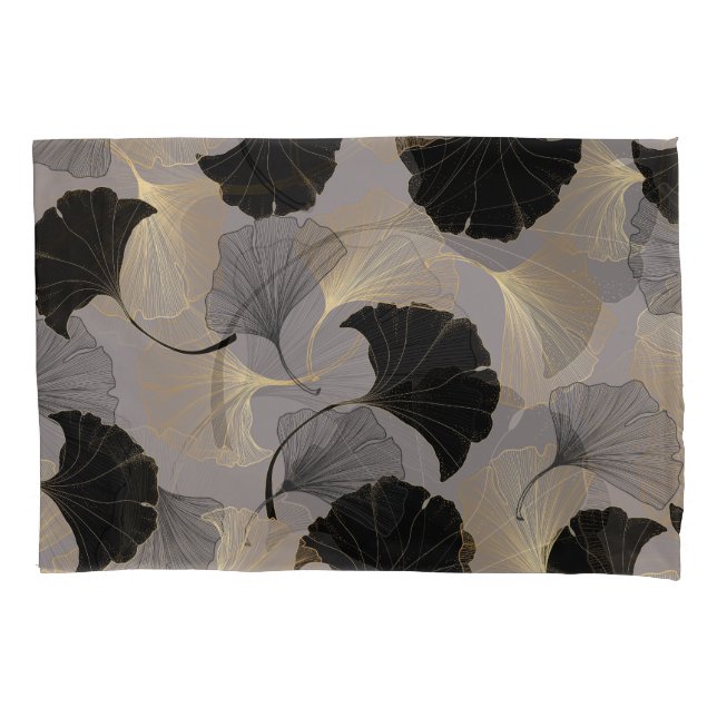 Elegant gold Ginkgo, vintage background. Pillowcase (Front)