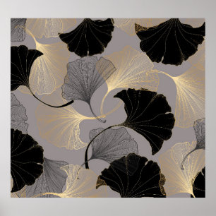 Elegant gold Ginkgo, vintage background. Poster