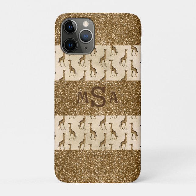 Elegant Gold Giraffe Glitter Sparkle Name Case-Mate iPhone Case (Back)