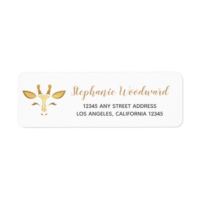 Elegant Gold Giraffe Script Return Address Label (Front)
