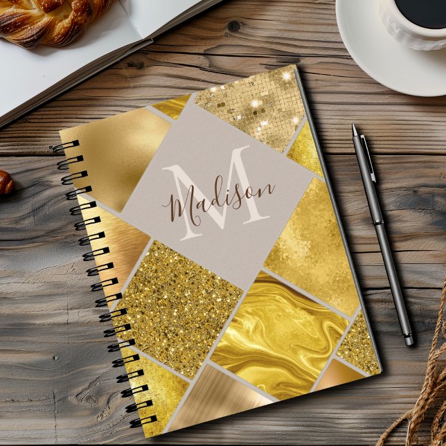Elegant gold girly geometric squares sketchbook notebook (Creator Uploaded)