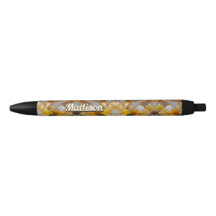 Elegant gold girly mermaid scales black ink pen