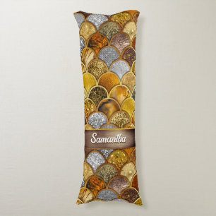 Elegant gold girly mermaid scales body cushion