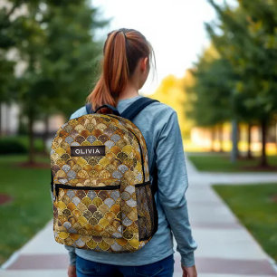 Elegant gold girly mermaid scales printed backpack