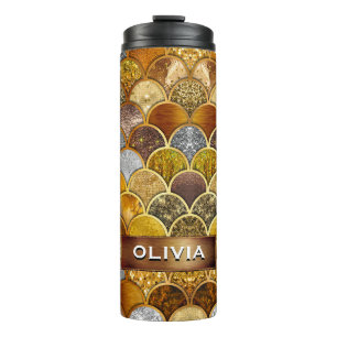 Elegant gold girly mermaid scales thermal tumbler