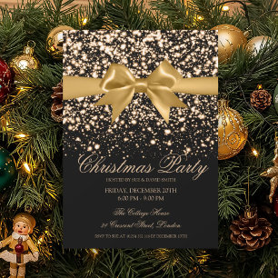 Elegant Gold Glam Bow Christmas Party  Invitation