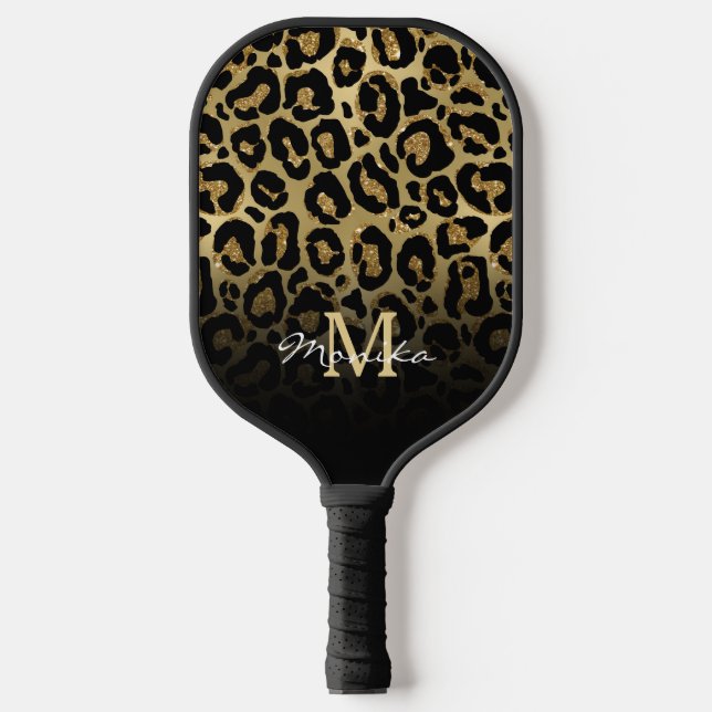 Elegant Gold Glam Leopard Personised Pickleball Paddle (Front)
