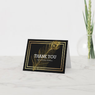 Elegant Gold Glam Peacock Feather Thank you Card