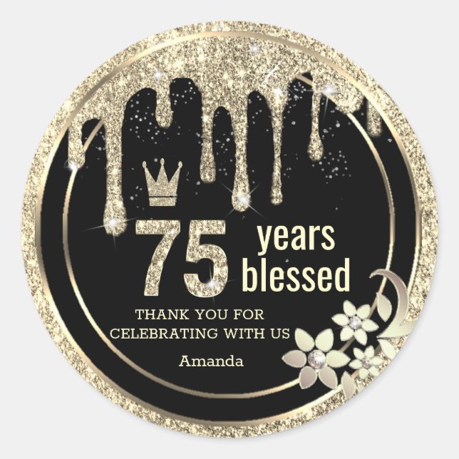 Elegant Gold Glamour Drips Thank You  Classic Round Sticker (Front)