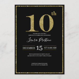 Elegant Gold Glitter 10th Birthday Invitation