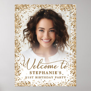 Elegant Gold Glitter 21st Birthday Photo Welcome Poster