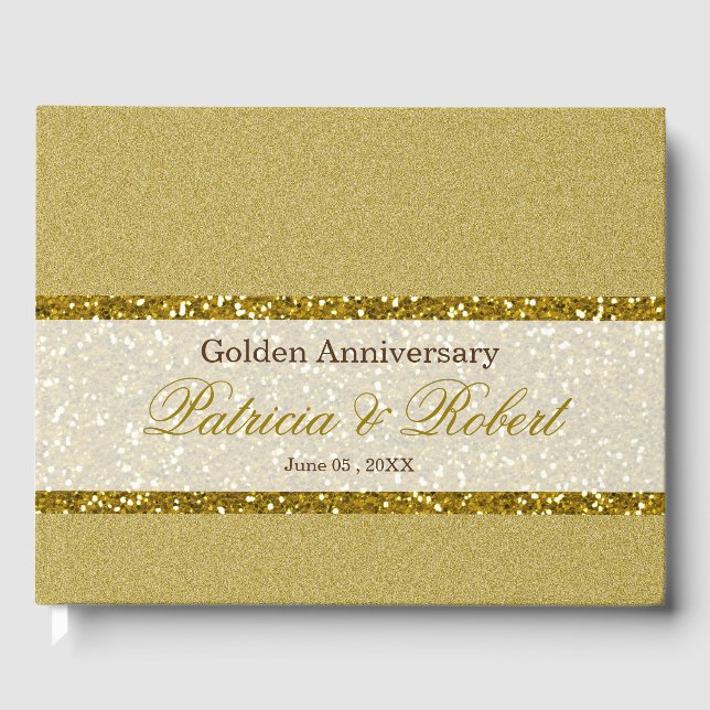 Elegant Gold Glitter  50th Anniversary Guest Book (Front)