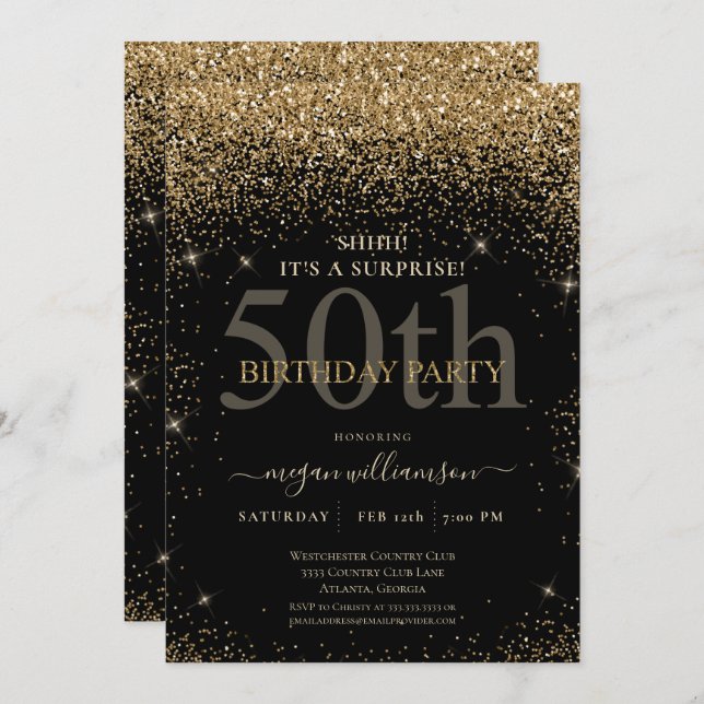 Elegant Gold Glitter 50th Birthday Party Invitation (Front/Back)