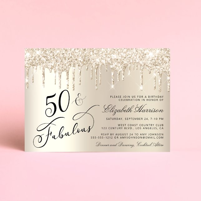 Elegant Gold Glitter 50th Birthday Party Invitation (Celebrate her 50 years of sparkle with an elegant gold glitter birthday party invitation  🎉 🎂 🥂)