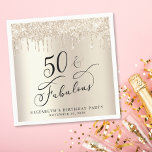Elegant Gold Glitter 50th Birthday Party  Napkin<br><div class="desc">Chic napkins for her 50th birthday party featuring "50 & Fabulous" in an elegant calligraphy script on a gold faux foil background with gold faux glitter dripping from the top. Personalise with her name and the date of the party.</div>