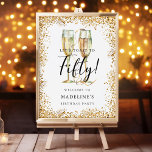 Elegant Gold Glitter 50th Birthday Party Welcome  Poster<br><div class="desc">This is an elegant and luxurious 50th Birthday Party Welcome Sign on a poster. The design features a golden glitter border, a pair of watercolor champagne glasses and a modern script font. This would be perfect for anyone looking to celebrate their special milestone birthday in style. Easily update the details...</div>