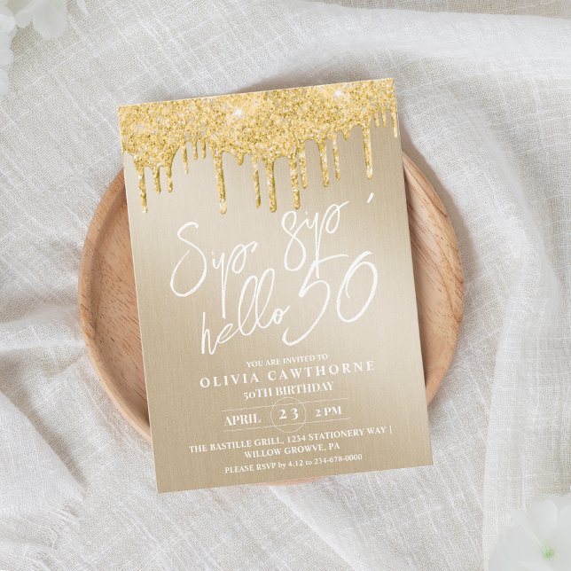 Elegant Gold Glitter 50th Photo Birthday Invitatio Invitation (Creator Uploaded)