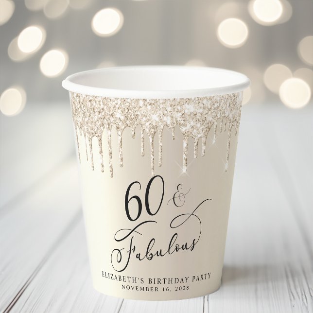 Elegant Gold Glitter 60th Birthday Party Paper Cups (Creator Uploaded)
