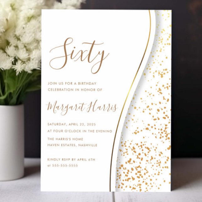 Elegant Gold Glitter 60th Sixty Birthday Invitation (Creator Uploaded)