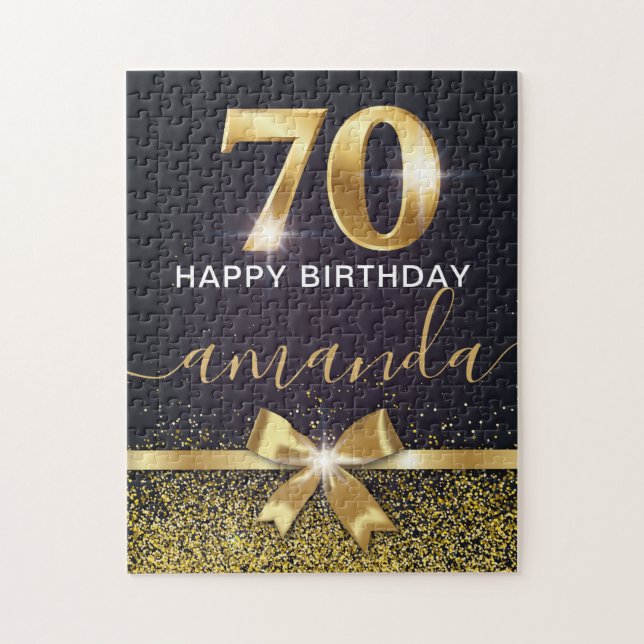 Elegant Gold Glitter 70th Birthday Jigsaw Puzzle (Vertical)