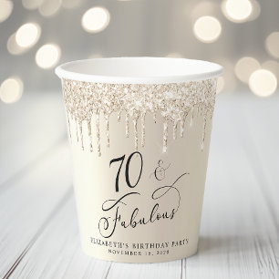 Elegant Gold Glitter 70th Birthday Party Paper Cups