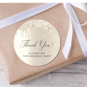 Elegant Gold Glitter 70th Birthday Party Thank You Classic Round Sticker