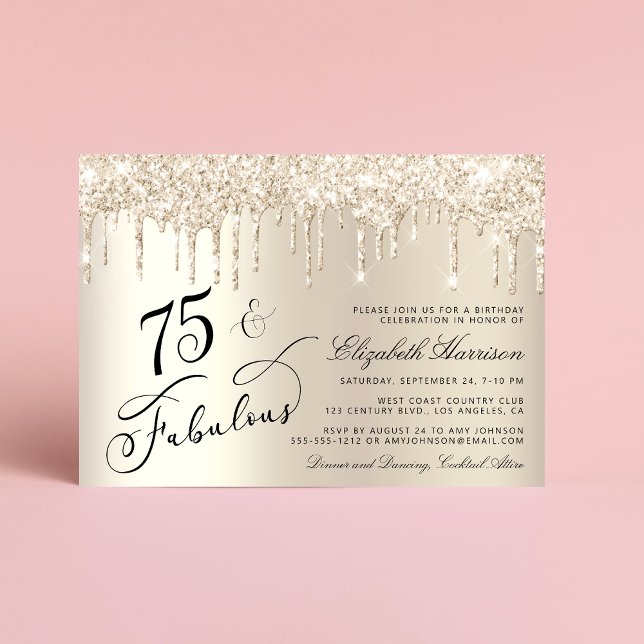 Elegant Gold Glitter 75th Birthday Party Invitation (Celebrate her 75 years of sparkle with an elegant gold glitter birthday party invitation  🎉 🎂 🥂)