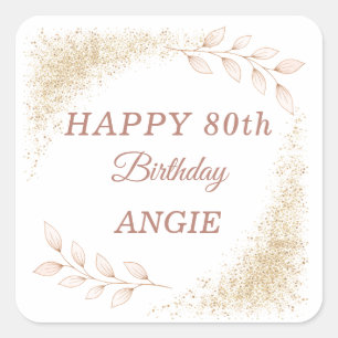 Elegant Gold Glitter 80th Birthday Square Sticker