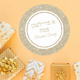 Elegant Gold Glitter A Freilichen Pesach Passover Classic Round Sticker