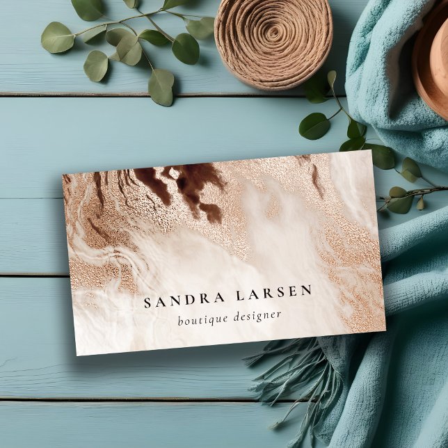 Elegant Gold Glitter Agate Marble Texture Beige Business Card (Creator Uploaded)