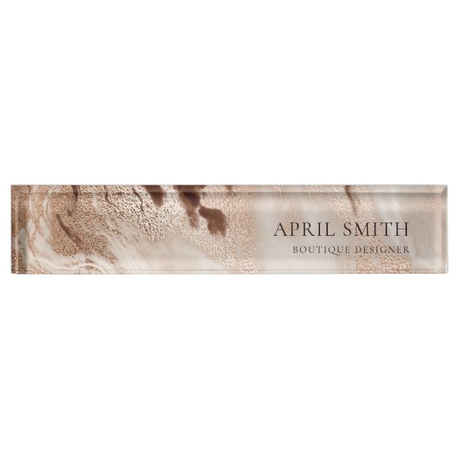 Elegant Gold Glitter Agate Marble Texture Beige De Nameplate (Front)