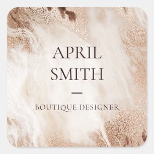 Elegant Gold Glitter Agate Marble Texture Beige Square Sticker