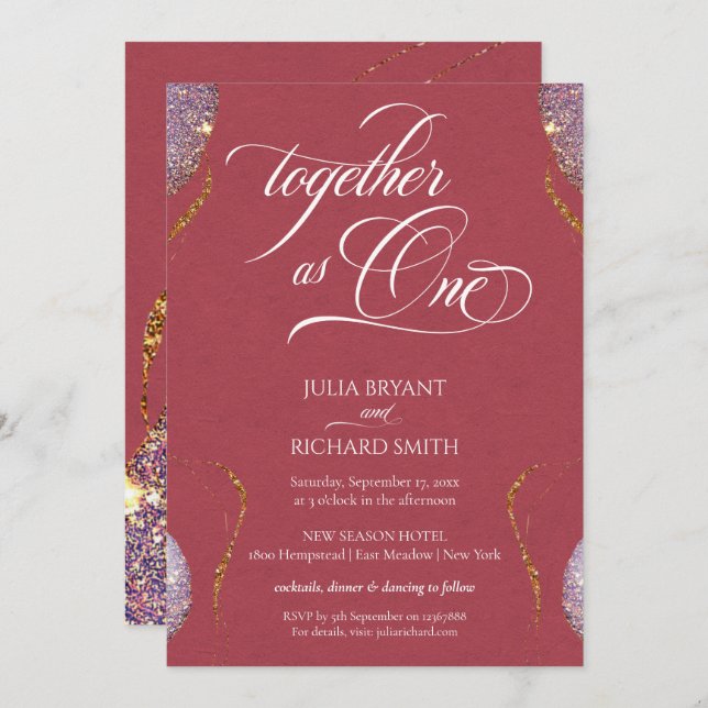 Elegant Gold Glitter Amethyst Modern Red Invitatio Invitation (Front/Back)
