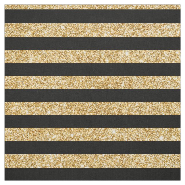 Elegant Gold Glitter and Black Stripe Pattern Fabric (Swatch)